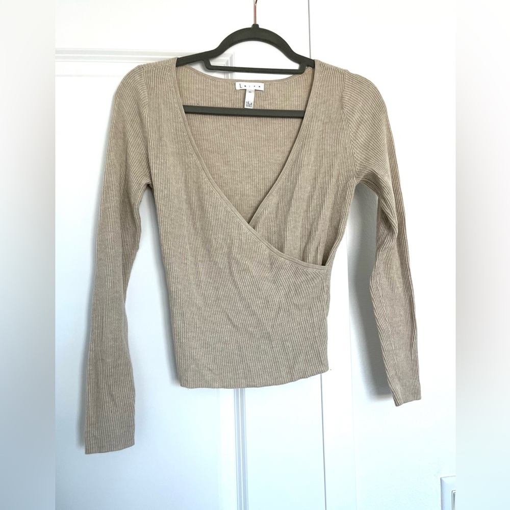 Leith Tan Cream Wrap Fitted Blouse
